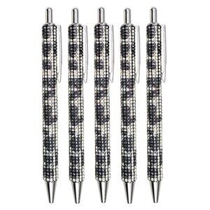 🟢 5️⃣ Pack Bling Rhinestone Leopard Print Ballpoint Pens with Case